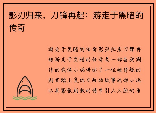 影刃归来，刀锋再起：游走于黑暗的传奇